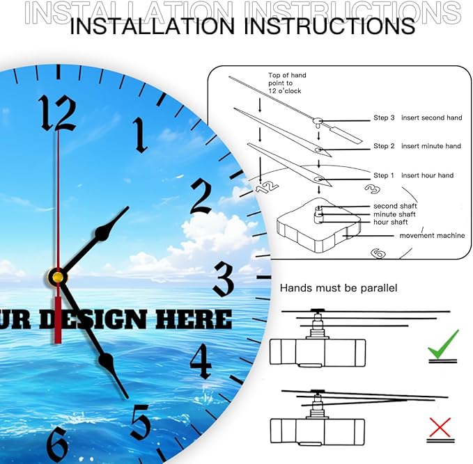 Generic Custom Wall Clock Personalized Clocks with Photo Text Logo Silent Non Ticking Round Decoration for Kitchen Family Friends Gifts, 12inch-30cm