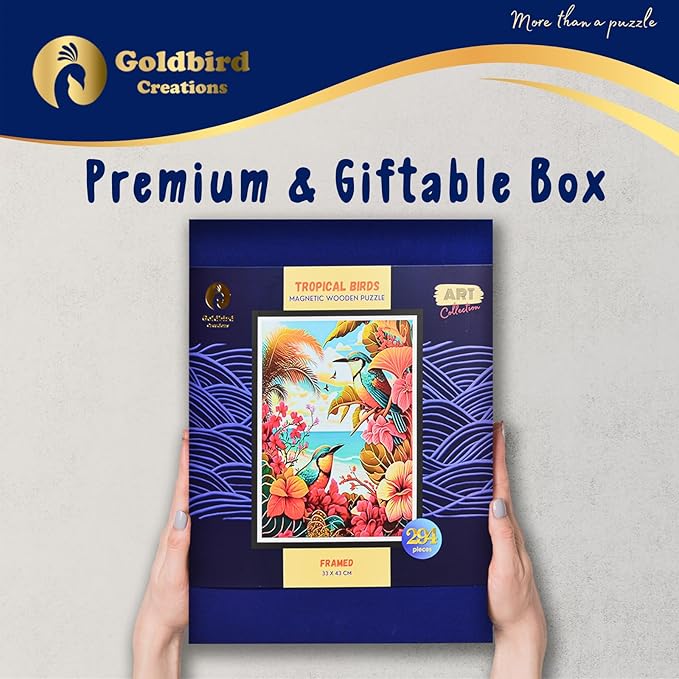 Magnetic Wooden Puzzles with Frame for Adults - Brain Teaser Wooden Jigsaw Puzzles - Lazer Wooden Cut Puzzles - Landscape Wall Art Decor - Christmas & Birthday Gift (Tropical Birds)