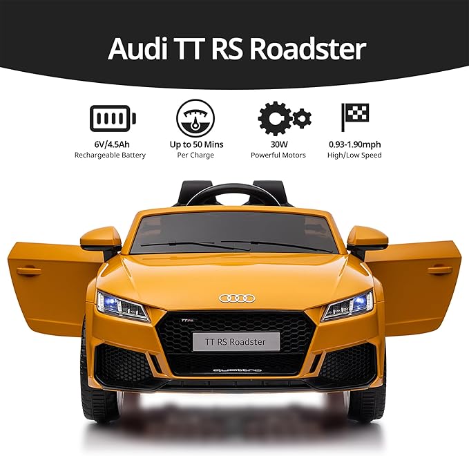 Kids Electric Car, Licensed Audi 6V Kids Ride on Toy Car for Toddlers with Remote - Yellow