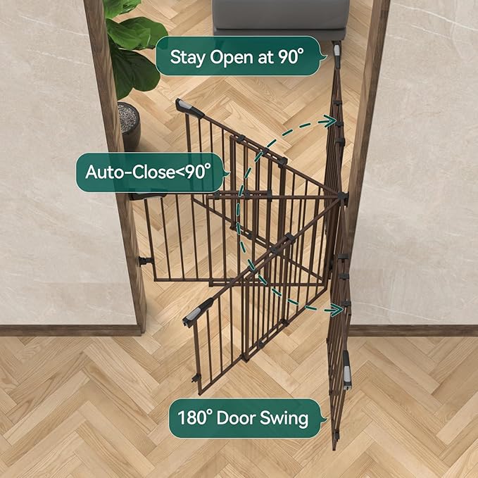 Babelio 26-43" No Bottom Bar Baby Gate for Babies, Elders and Pets, 2-in-1 Hardware Mount Dog Gate for The House, Stairs and Doorways, with Large Walk Thru Door, Black Wood Pattern