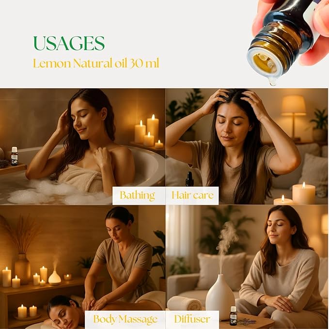 Roots & Above Pure Natural Lemon Essential Oil 1.01 oz/30ml Cold Pressed Oils for Skin, Hair, Massage, Diffusers & Candle Making