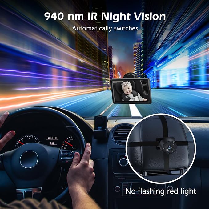 Baby Car Camera,4.3" HD Infrared Night Vision Baby Car Mirror with 178° Wide View, Safety Rear Facing Car Set Camera for Infants Kids Toddlers