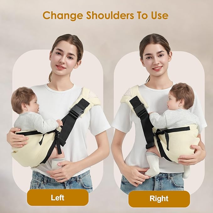 Toddler Sling Carrier, Easy to Wear Baby Carrier Sling 7-40 lbs, Adjustable Lightweight Baby Wrap Sling, Perfect Toddler Hip Carriers One Size Fits All, Beige
