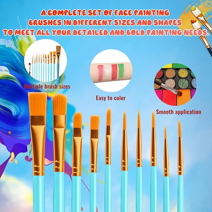 42 Color Face Paint Kit for Kids – Non-toxic Water-Based Makeup Palette with Stencils, Brushes & Gems – Face Painting Kit for Kids Ideal for Halloween, Parties, Festivals, Body Art & More