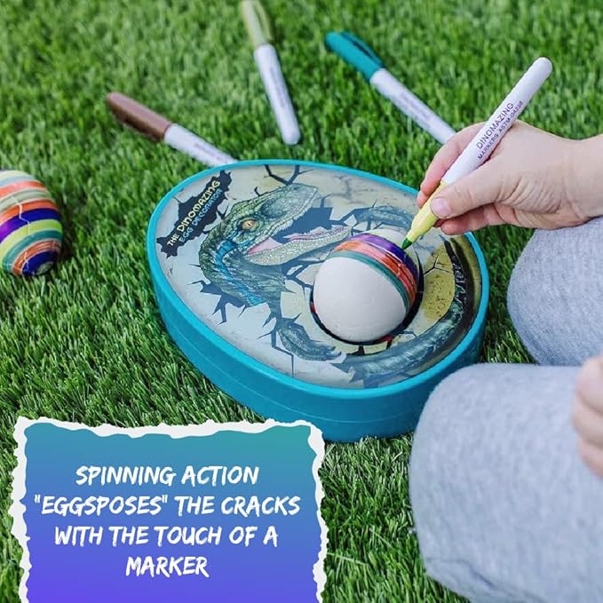 The Eggmazing Egg Decorator The DinoMazing Dinosaur Egg and Year-Round Egg Decorator Kit - Egg Decorating Spinner Arts and Crafts Activity - Includes Mystery Dino Eggs with Non-Toxic Slime and Markers