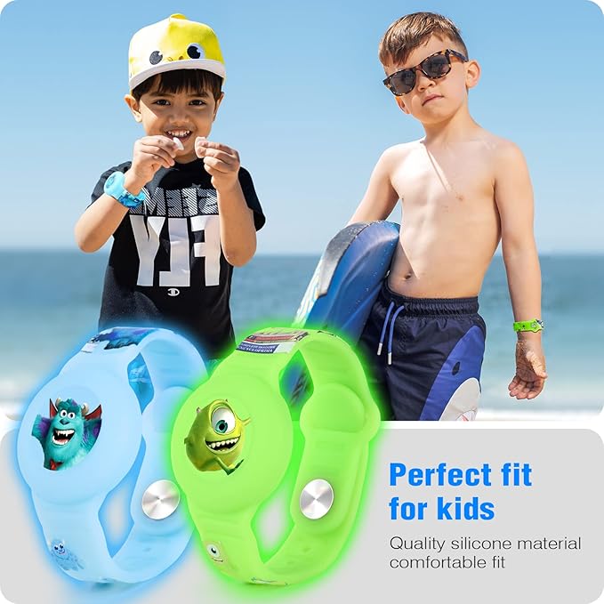 2 Pack AirTag Bracelet for Kids, Waterproof Cute Cartoon Air tag Holder Kids with Watch Band Design, Full Coverage Anti-Lost Silicone Airtag Hidden Accessories for Children (Luminous Version)
