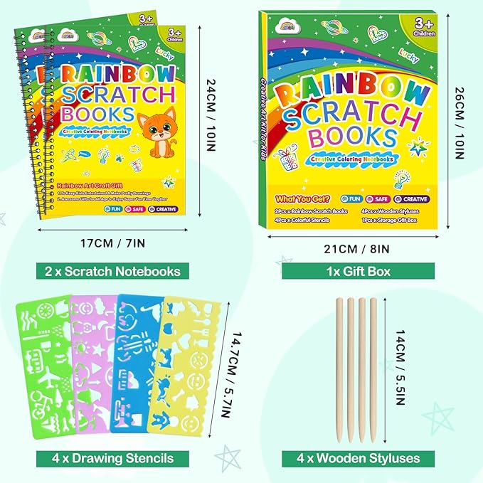 ZMLM Scratch Paper Art Craft: 2 Pack Rainbow Scratch Set for 3 4 5 6 7 8 9 10 Years Old Girls Boys Students Drawing Coloring Black Magic Art Supplies Kits Gifts School Birthday Party Toys(Classic)