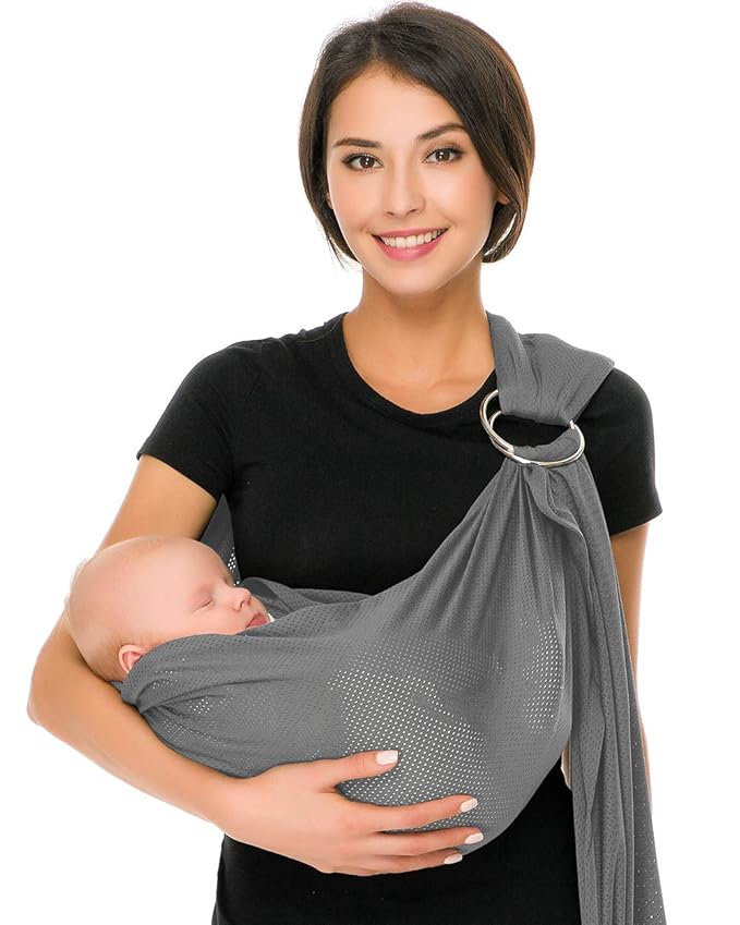CUBY Water Baby Sling Carrier Lightweight Breathable Mesh Baby Ring Slings, Adjustable Quick-Drying Ring Sling Baby Carrier for Newborn Kids Toddlers Summer Swimming Pool Beach(Light Gray)