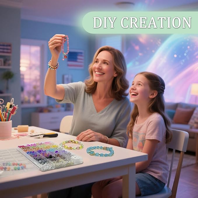 JULIMAIDONG 8mm Glass for Bracelets, 24 Colors Round Crystal Glass Bracelet Making Kit for Jewelry Making Kits Bead DIY Crafts with Spacer Charms Accessories (8MM, 24 Crackle Color)