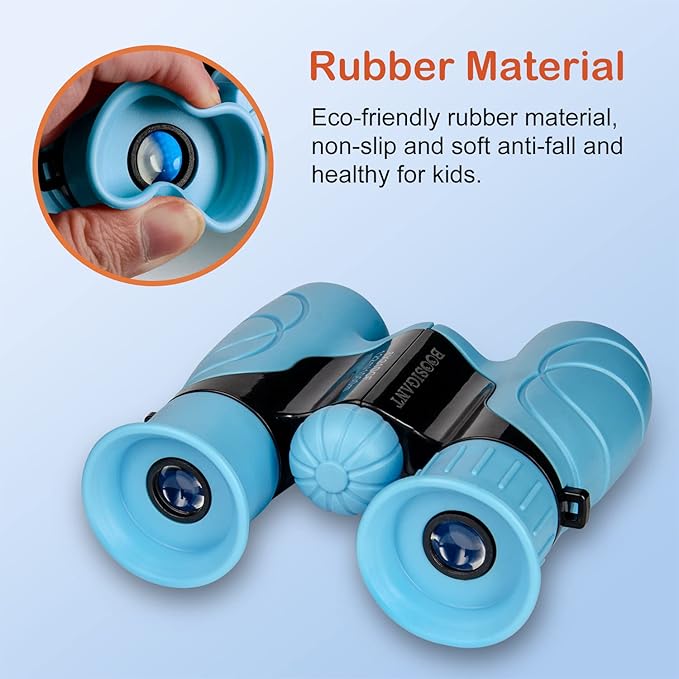 Binoculars for Kids 8x21, Gift for 3-12 Years Boys & Girls, Compact Kids Binoculars High-Resolution Shockproof Mini Binoculars for Bird Watching, Hiking, Camping, Travel Blue 302