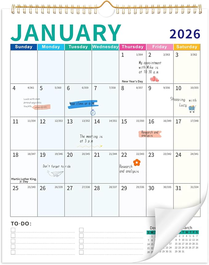 Wall Calendar 2026-2027, 18 Month Calendar from January 2026 to June 2027 14.5" x 11.8" Large Desk Calendar with Twin-Wire Binding for Home Office Planning Personal Organisers, Colorful Block