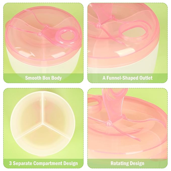 Accmor Baby Formula Dispenser On The Go, Formula Container to Go, Non-Spill Rotating Three-Compartment Formula Dispenser and Snack Storage Container for Infant Toddler Traveling