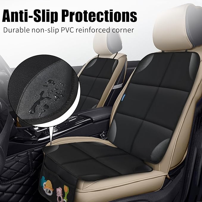 Car Seat Protector for Child Carseat, 1 Pack Protect Car Seat Cover for Baby with Thickest Padding and Non-Slip Padded Backing Mesh Pockets Kids Pets Car Back Seat Protectors(Black)