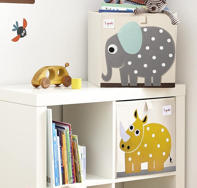 3 Sprouts Toy Storage Organizer: Toy Box Cube Organizer for Playroom, Nursery - Foldable Storage Bin - Elephant