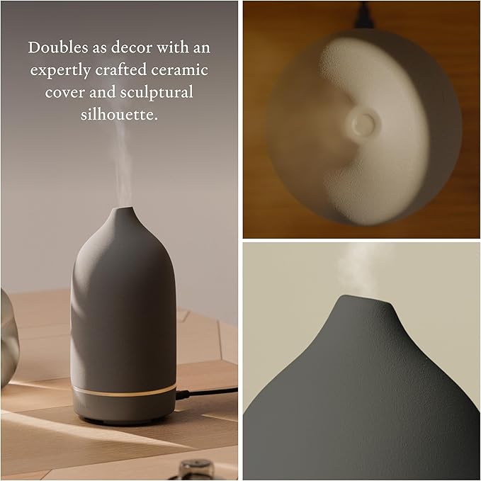 Vitruvi Stone Ceramic Ultrasonic Essential Oil Diffuser for Aromatherapy | Home Decor, 90ml Capacity