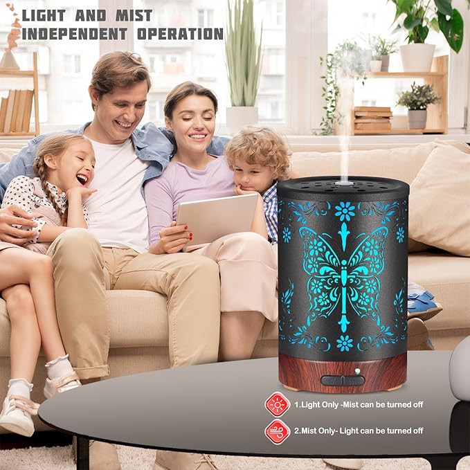 Metal Essential Oils Diffuser 150ML for Women Mom Grandma Wife, Aromatherapy Diffuser Cool Mist Humidifier with 7 Colors Lights Waterless Auto Off Air Diffusers(Butterfly)