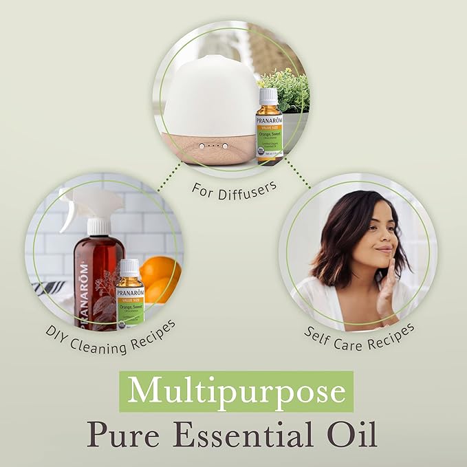 Pranarom USDA Certified Organic Sweet Orange Essential Oil (15ml), 100% Pure Undiluted Therapeutic Grade from Mexico for Aromatherapy, Diffuser, Citrus Scent, Soothing, DIY Cleaning