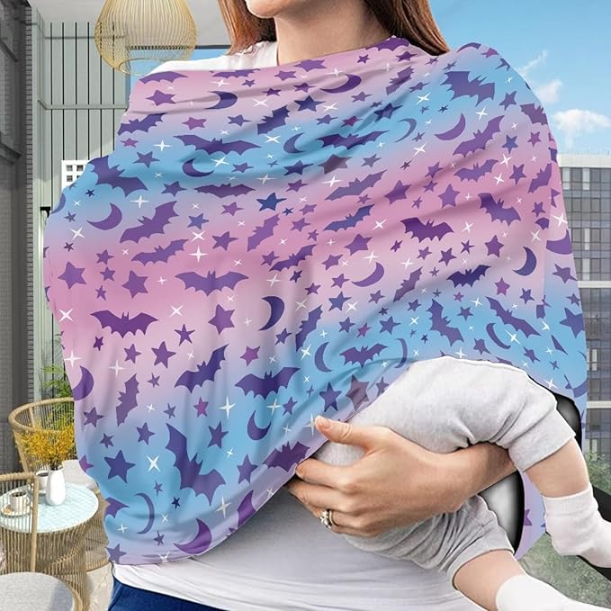 Binienty Halloween Bats Car Seat Cover Canopies for Baby Multi Use Cover Nusring Covers Stretchy Infants Stroller Cover/High Chair/Breastfeeding Cover