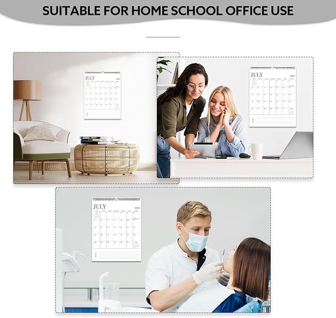 Wall Calendar 2025-2026, 18 Month Calendar from July 2025 to December 2026 14.5" x 11.8" Large Desk Calendar with Twin-Wire Binding for Home Office Planning Personal Organisers, Simple Style