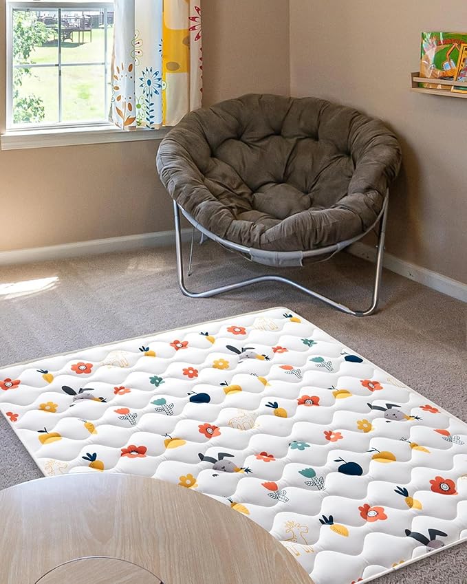 Odorless Premium Foam Baby Play Mat 36" x 36", Soft Microfiber Fabric Crawling Mat for Floor- Comfortable and Hypoallergenic, Non-Slip Cushioned Floor Playpen mat for Infants,Babies,Toddlers