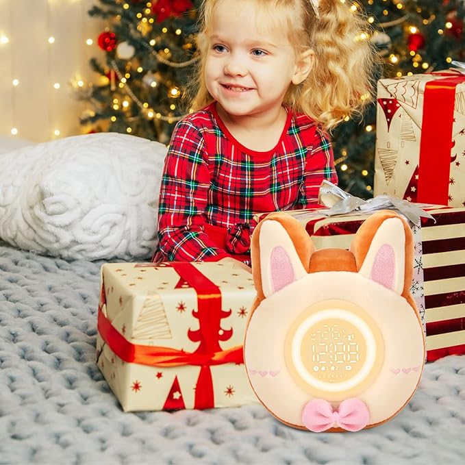 QANYI Bunny Night Light for Kids - Soft Plush Toy with Bunny Alarm Clock, Sleep Light for Bedroom, Gifting, Christmas, New Year