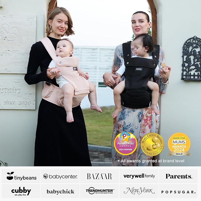 Momcozy Baby Carrier with Hip Seat, 2-in-1 Forward-Facing Carry for Active Babies, Detachable Hands-Free Carrier up to 44lbs, Breathable Infant Carrier Fits Waist Sizes up to 45 Inches, AirMesh Pink