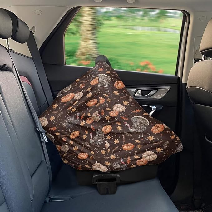 Binienty Hanksgiving Turkey Pumpkin Stretch Car Seat Covers for Babies Infants, Breathable Stretch Baby Stroller Cover Canopies Thankful Car Seat Cover