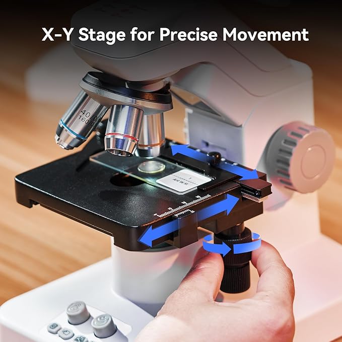 TOMLOV DM301 Max Microscope for Kids Students Adults with X-Y Stage, Digital Microscope Camera with 7" Screen, USB & HDMI Output, Wireless Biological Lab Scope for School Home Education with Slides