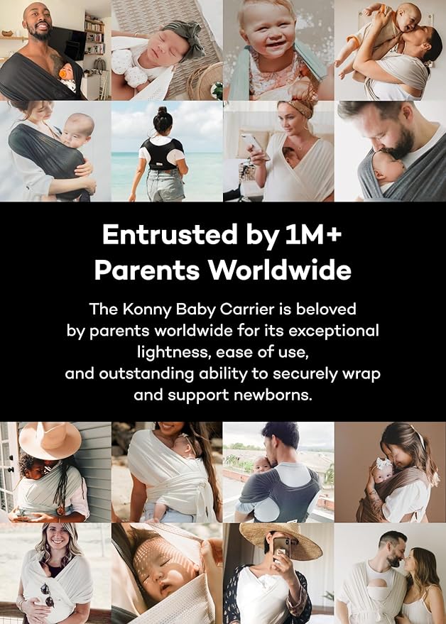 Konny Baby Carrier Flex AirMesh with Head Support- Adjustable, Easy to Wear Baby Wrap Sling, Perfect for Newborn Babies Essentials up to 44 lbs (M-4XL) -Mocha