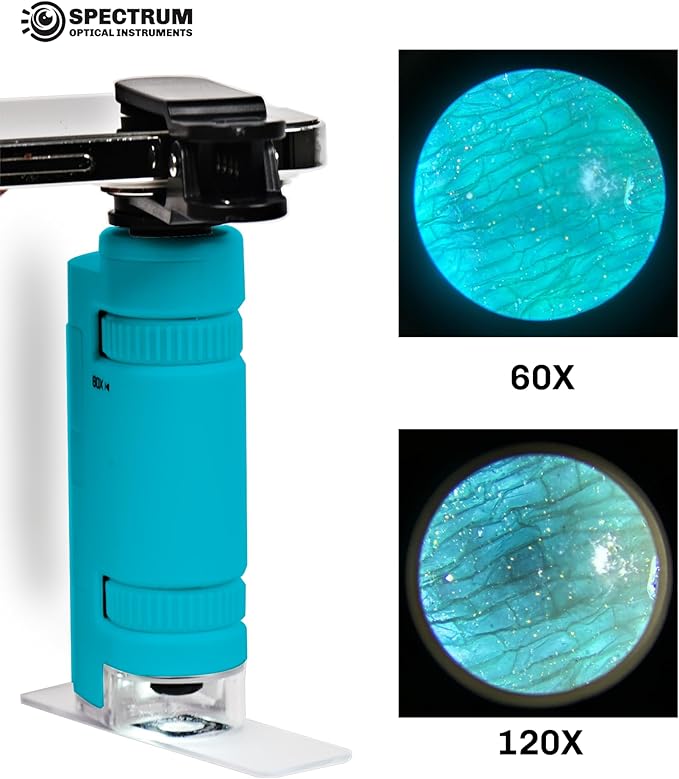 Mini Microscope for Kids, 60X-120X Portable Handheld Microscope with 8 Slide Samples, Blue