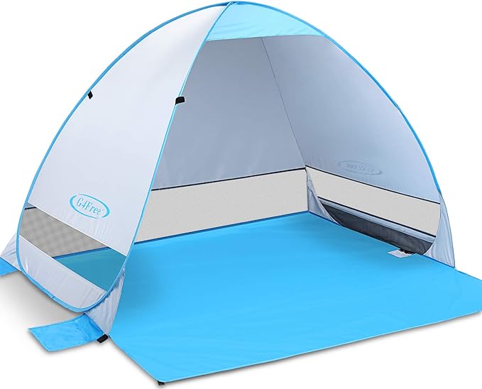 G4Free Large Pop up Beach Tent for 3-4 Person, UPF 50+ Automatic Sun Shelter Canopy Portable Outdoor Cabana Sun Umbrella