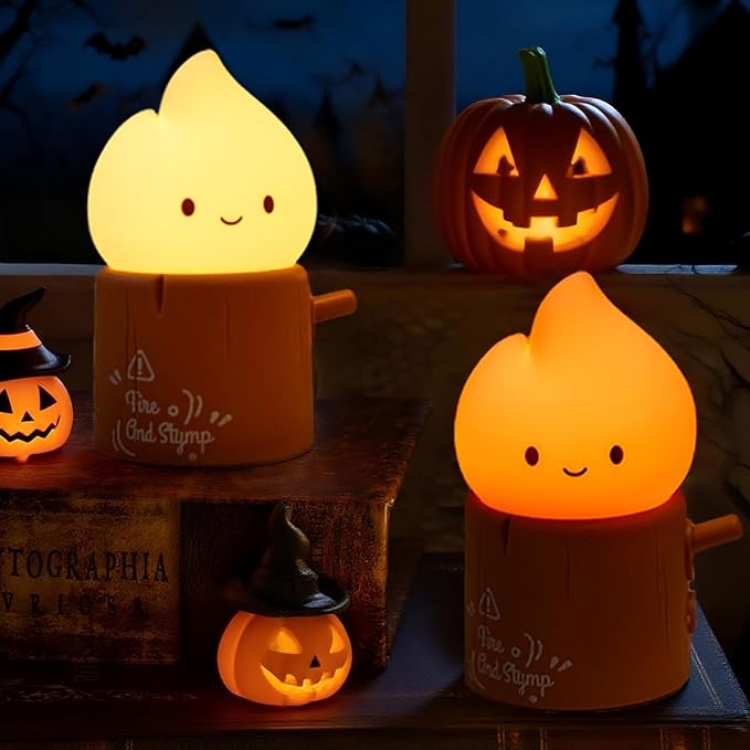 Halloween Candles Light for Kids, Electronic LED Flameless Candle, Cute Emotional Support Flame Night Lamp, Mood Candlelight for Halloween Christmas Birthday Party Decor