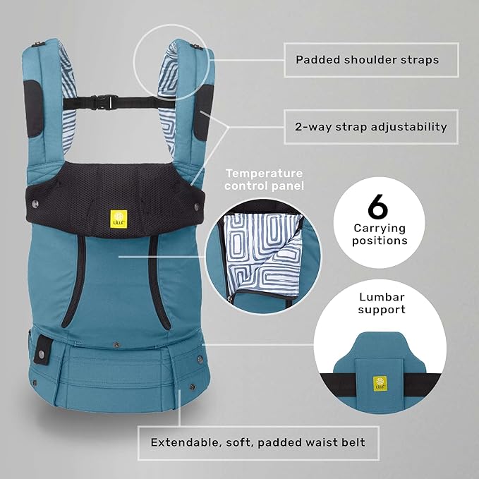 LÍLLÉbaby Complete All Seasons Ergonomic 6-in-1 Baby Carrier Newborn to Toddler - with Lumbar Support - for Children 7-45 Pounds - 360 Degree Baby Wearing - Inward & Outward Facing - Tiled Bluestone