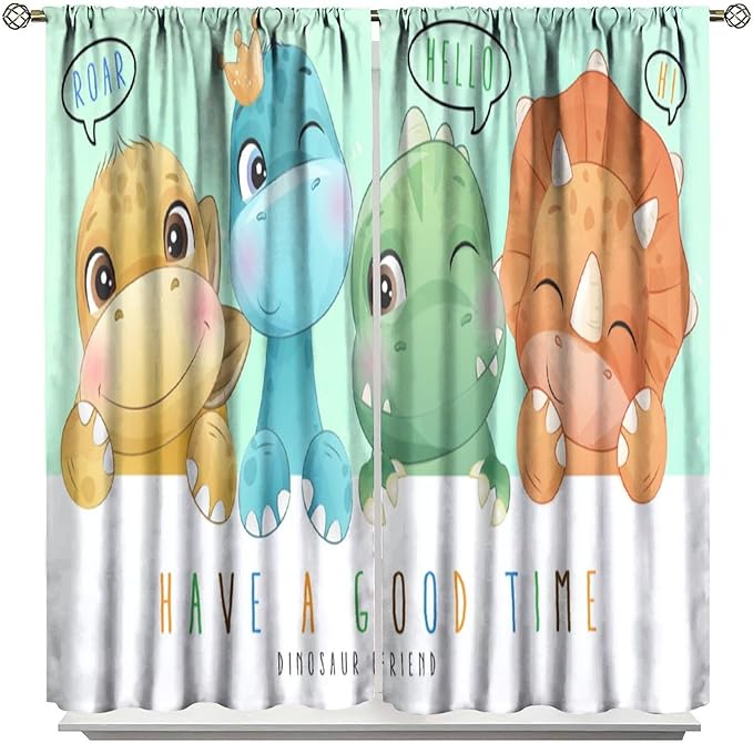 Kids Dinosaur Curtains for Boys Girls Bedroom Decor Cartoon Dino Colorful Cute Funny Animal Printed Blackout Rod Pocket Window Drapes for Baby Nursery Playroom Living Room W21xL54in 2 Panels