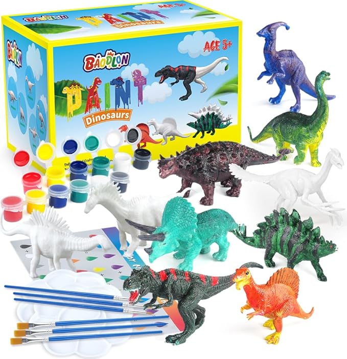 BAODLON Kids Arts Crafts Set Dinosaur Toy Painting Kit - 10 Dinosaur Figurines, Decorate Your Dinosaurs, Create a Dino World Painting Toys Gifts for 5, 6, 7, 8 Year Old Boys Kids Girls Toddlers