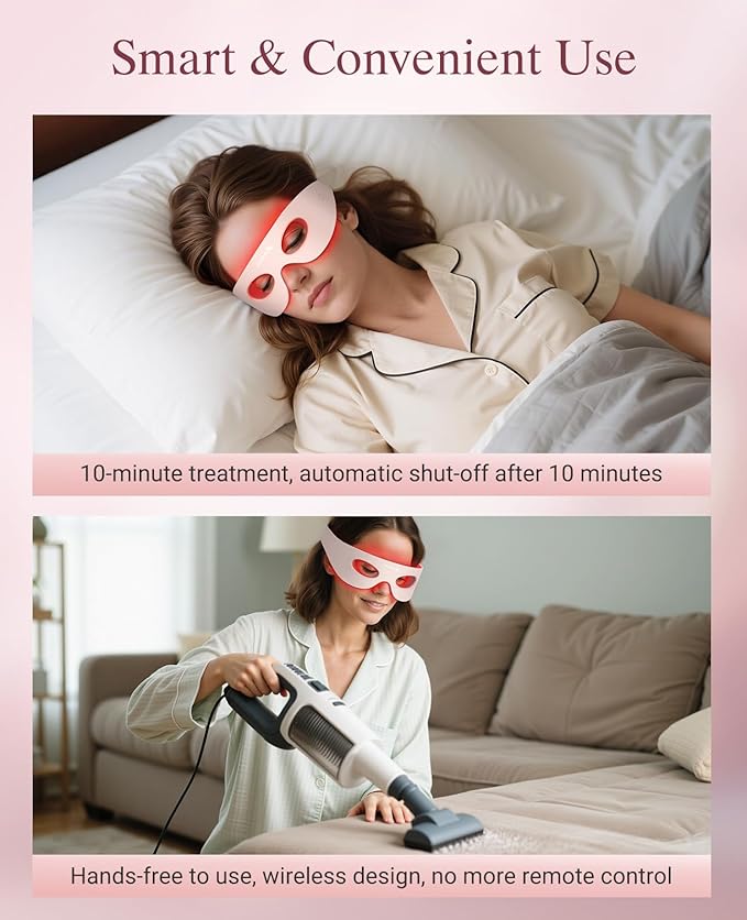 Red Light Therapy for Eyes, Wireless Under-Eye Red Light Therapy Mask with Timing Function, 3 Modes with Near-Infrared, Rechargeable Mask for Home Skincare
