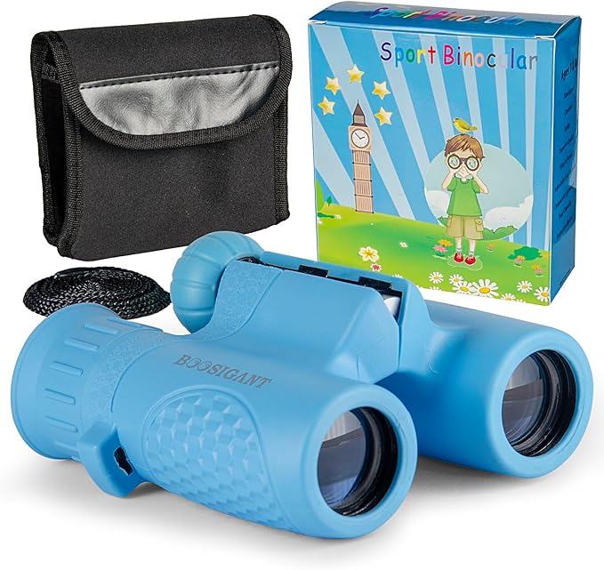 Binoculars for Kids 8x21, Gift for 3-12 Years Boys & Girls, Compact Kids Binoculars High-Resolution Shockproof Mini Binoculars for Bird Watching, Hiking, Camping, Travel Blue 301