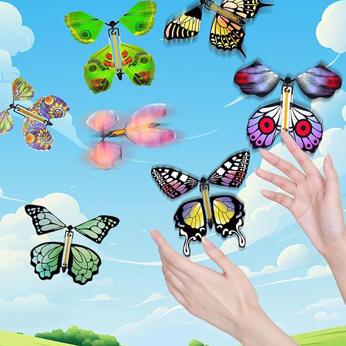 SANYIYIBA 24 Pack Flying Butterfly Craft Kit with 12 Wind Up Butterflies and 12 Color Pens DIY Toys for Kids' Parties School Activities and Parent-Child Fun