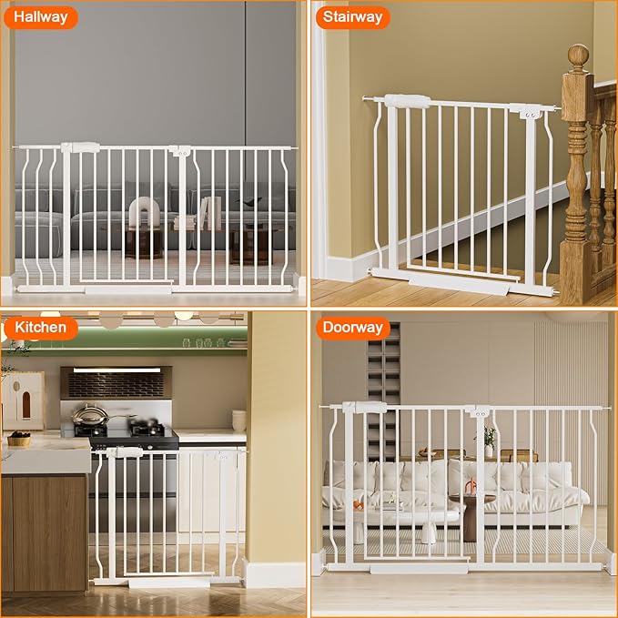 30" Tall Extra Wide Baby Gates for Doorways & Stairs - Large, Long Pressure Mounted Metal Safety Gates for Kids & Dogs - White (71.5-76.38 Inch)