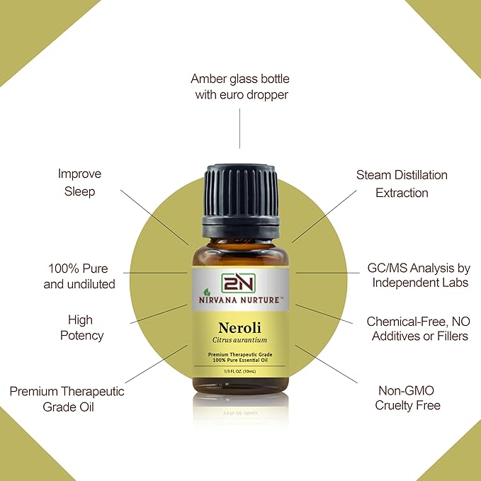 Neroli Essential Oil 100% Pure Premium Therapeutic Grade, Undiluted - Aromatherapy Diffuser for Calm and Relaxation, Skin Care, Hair Care