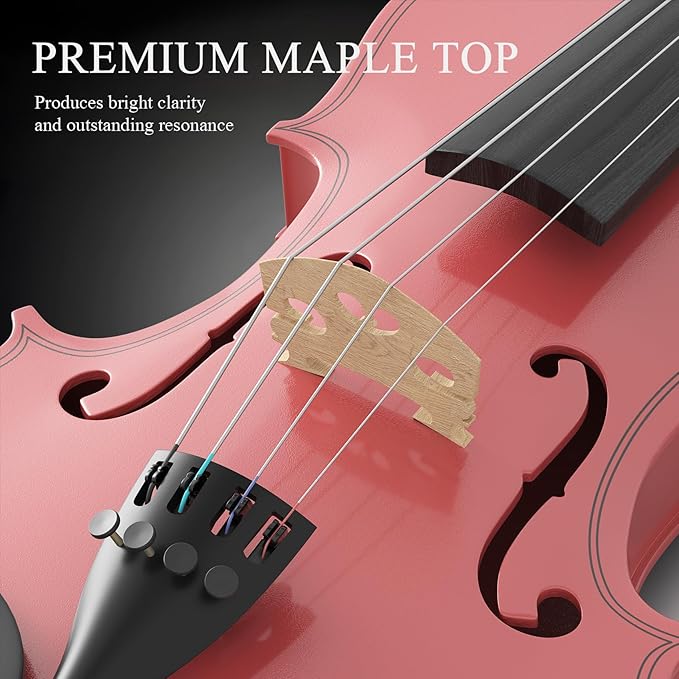 4/4 Beginner Violin for Adults, Complete Full Size Violin Kit with Portable Case, Bow, Rosin, Pink