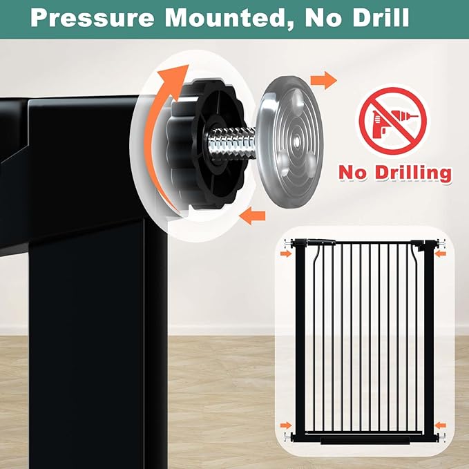 40.5" Extra Tall Baby Gate for Stairs, 57.5"-60.2" Extra Wide Dog Pet Gate No Drill, Narrow Bar Dog Gates Barrier Indoor, Adjustable Tension Safety Gate, Auto Close No Climb Fence Black