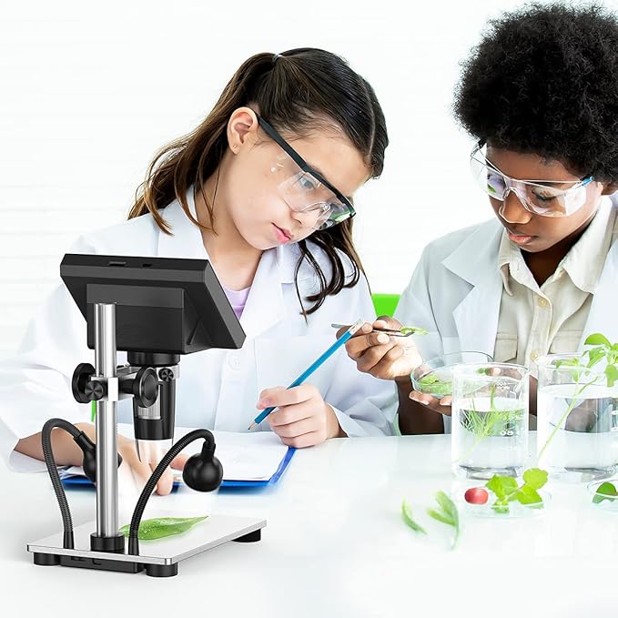 TOMLOV 1000X Coin Microscope with 4.3" Screen, Digital Microscope Magnifier with LED Lights, Metal Stand, PC View, Photo/Video, 32GB SD Card, Windows, macOS Compatible, DM4S