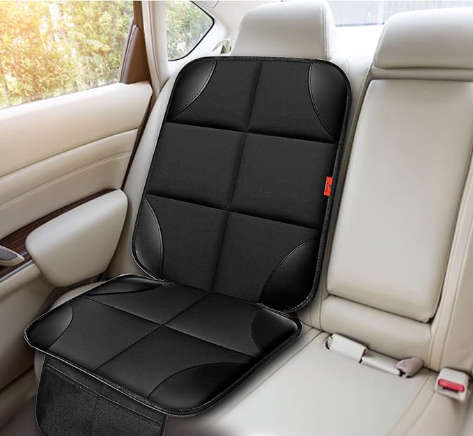 Car Seat Protector 1 Pack Car Seat Cushion Mat Thickest Padding,Waterproof 600D Fabric Car Seat Covers for Non-Slip Backing Mesh Pockets for Baby and Pet (Black, 1 Pack)