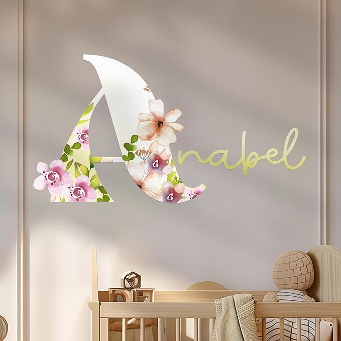 CRYPTONITE Personalized Name Flower Wall Decor | Custom Decal for Baby Nursery | Girl Bedroom Decor | Baby Girl Room (B. Flowers)