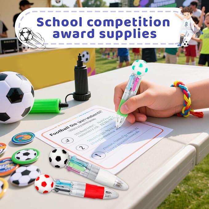 30Pcs Mini Multicolor Pens in One 4-in-1 Cute Pens Bulk for Kids, Ballpoint Pen for Birthdays and Children's Parties, Fun Gifts Assorted Ink Kawaii Pen(Soccer)