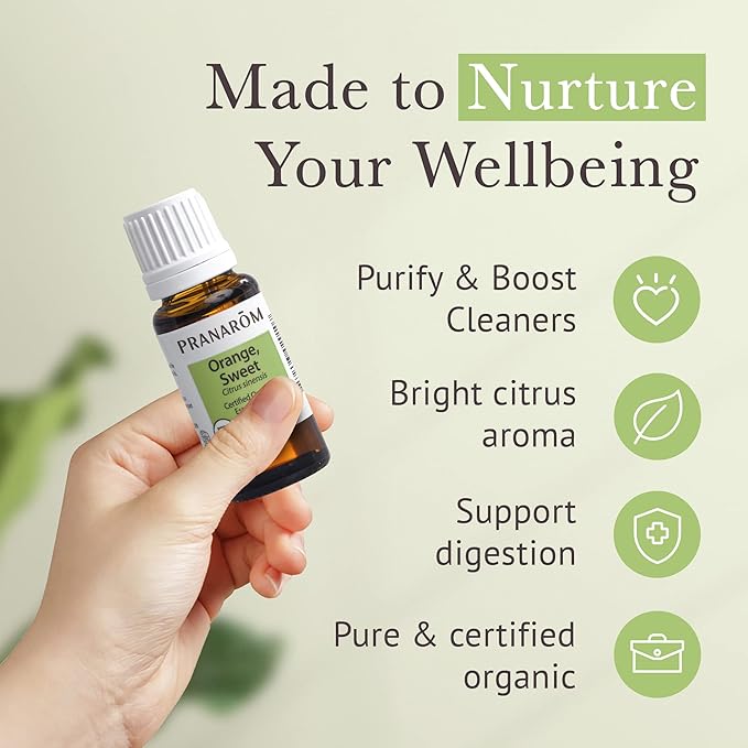 Pranarom USDA Certified Organic Sweet Orange Essential Oil (15ml), 100% Pure Undiluted Therapeutic Grade from Mexico for Aromatherapy, Diffuser, Citrus Scent, Soothing, DIY Cleaning