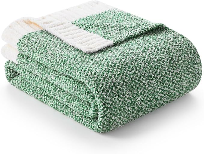 Snuggle Sac Green Blanket Twin Size Bedding Blankets, Super Soft Warm Cozy Knit Blankets for Sofa, Bed, Living Room, Heather Green, 60x80 inches,