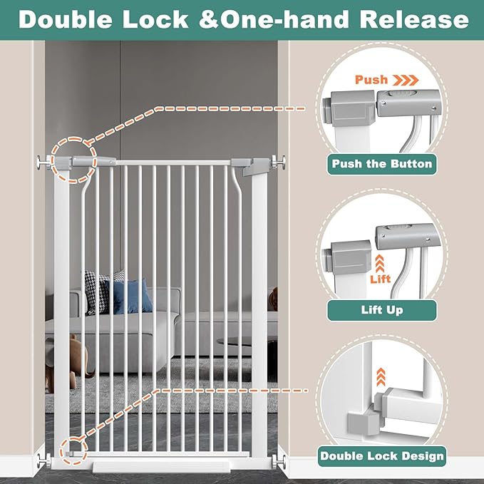 40.5" Extra Tall Baby Gate Pressure Mounted, 65.8"-68.5" Extra Wide Dog Pet Gate Indoor for Doorway, Metal Long Safety Child Gate, Auto Close Swinging Baby Gate for Kids Stairs, White