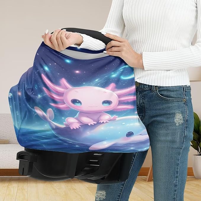 Binienty Axolotl Infants Carseat Canopies for Women, Dolphin Animal Print Nursing Breastfeeding Cover Stretchable for Stroller/Shopping Cart